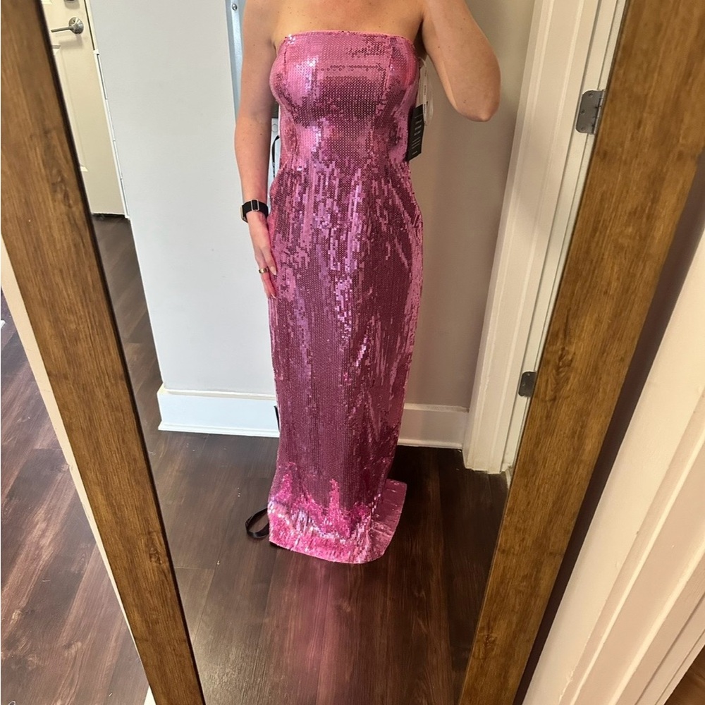 Pink Sequin Strapless Gown - Picture 10 of 11